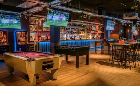 American Sports Bar, Sport Bar Design, Sports Bar Decor, Sports Pub, Arcade Bar, Sport Bar, Sports Bars, Employee Experience, Pub Design