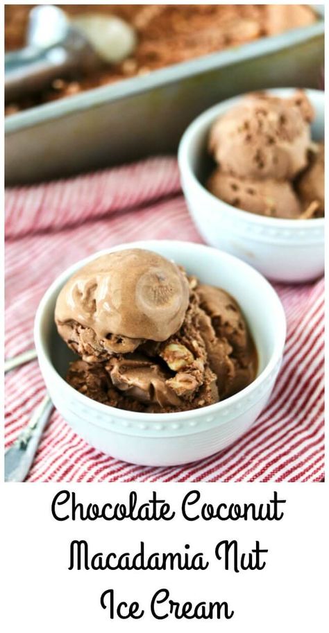 Chocolate Coconut Ice Cream with Macadamia Nuts | Karen's Kitchen Stories Easy Ice Cream Recipe Homemade, Dessert Pizza Fruit, Vegan Breakfast Recipes Easy, Polish Desserts, Grilled Desserts, Coconut Ice, Boozy Desserts, Homemade Ice Cream Recipes, Coconut Ice Cream