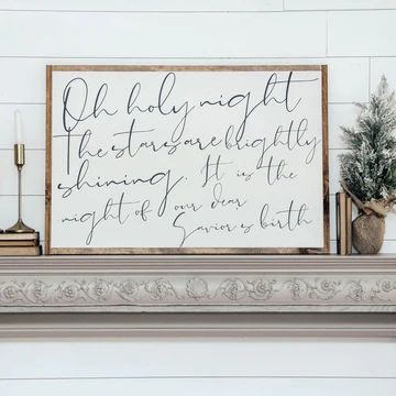 Seasonal Signs – Joyfully Said Signs Weathered Grey Stain, Oh Holy Night, Wooden Snowflakes, O Holy Night, Grey Stain, Brown Frame, Background White, Holy Night, Wood Background