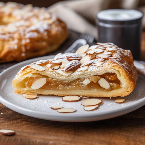 International Pastries, Brunch Baking, Danish Kringle, Danish Cuisine, Almond Filling, Almond Pastry, Parchment Paper Baking, Scandinavian Food, Almond Paste