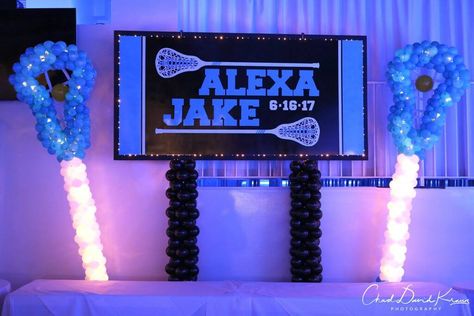 Lacrosse Banquet Ideas, Lacrosse Party, Party Design Ideas, How To Make Balloon, The Coliseum, Bar Mitzvah Party, Lacrosse Stick, Banquet Ideas, Lacrosse Sticks