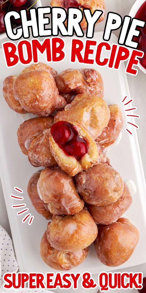 Cherry pie bombs are irresistible bite-sized pastries filled with sweet cherry pie filling, fried until golden, and glazed to perfection, making them a delightful dessert option for any occasion. Cherry Filling Recipes, Sweet Cherry Pie Filling, Cherry Pie Filling Recipes, Perfect Snacks, Sweet Cherry Pie, Pie Filling Recipes, Cherry Desserts, Cherry Recipes, Cherry Pie Filling