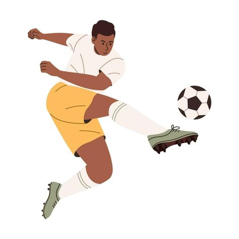 Football player in action isolated on white background. Flat vector illustration Football Vector Illustration, Football Animation, Soccer Illustration, Penalty Kick, Football Illustration, Best Football Players, Flat Vector Illustration, Game Illustration, Playing Football