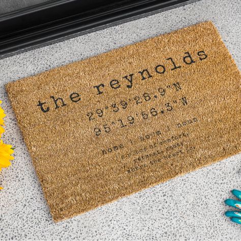 Custom City Coordinates | Rustic Family Name Doormat Custom Doormat, Entrance Decor, Personalized Decor, Address Sign, Family Name, Rustic Style, Custom Homes, Door Mat, House Warming Gifts