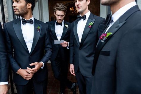 Groomsmen Guide Formal Groomsmen Attire, Client Aesthetic, Creative Black Tie, Tuxedo Bow Tie, Wedding Groomsmen Attire, Wedding Tux, Groomsmen Bowtie, Black And White Tuxedo, Classic Tuxedo