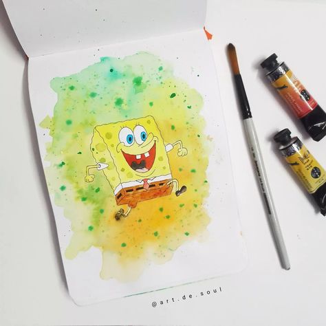 Spongebob Watercolor, A5 Sketchbook, Watercolor Journal, Spongebob Memes, Watercolor Sketch, Illustration Artwork, Menorah, Watercolor Artwork, Painting Illustration