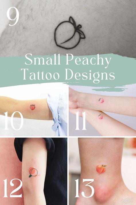 25 Sweet Peach Tattoo Designs + Ideas - TattooGlee Cartoon Peach Tattoo, Sweet Cheeks Tattoo, Mini Peach Tattoo, Small Peach Tattoo Simple, Watercolor Peach Tattoo, Peach Tattoo Fine Line, Realistic Peach Tattoo, Dainty Peach Tattoo, Peach Line Tattoo