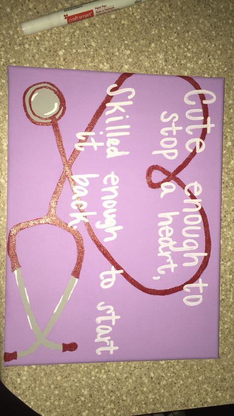 Canvas for nursing student/nurse Nursing Painting, Creative Wall Painting Ideas, Dorm Canvas Art, Dorm Canvas, Dorm Crafts, Designs For Bedrooms, Nurse Drawing, Painting Colour, Creative Wall Painting