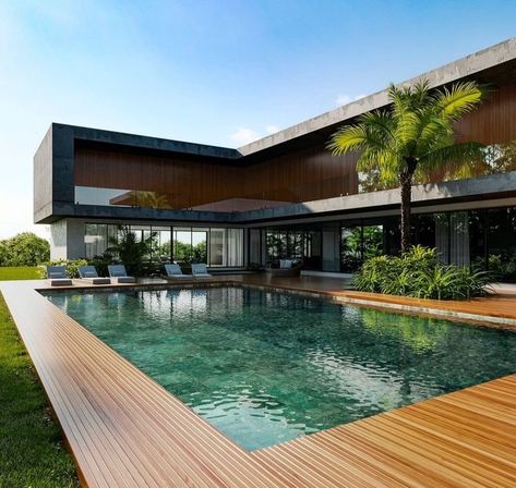 A Modern House, Bali House, Modern Villa Design, Casa Country, Modern House Facades, Home Garden Design, Village House Design, Modern Architecture House, Luxury Homes Dream Houses