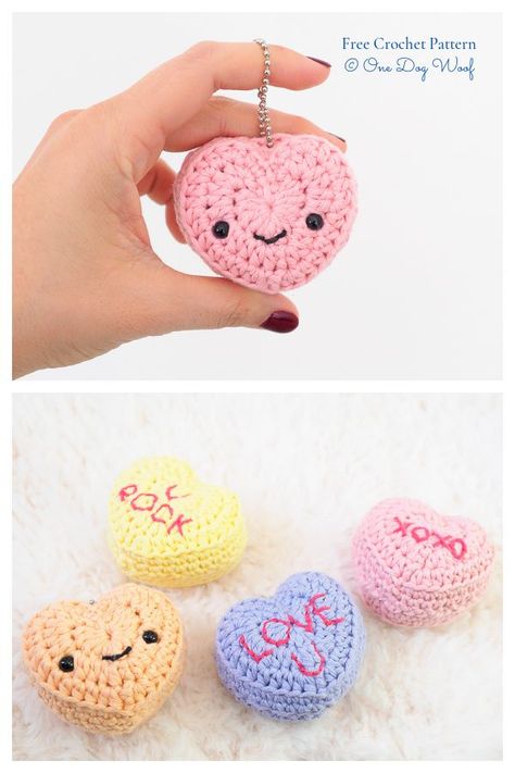 Crochet Candy Conversation Hearts Keychains Amigurumi Free Patterns Crochet Heart Keychain, Valentine Stuff, Crochet Valentines, Crochet Valentine Patterns, Crochet Valentine, Spring Crochet, Crochet Hearts, Easy Diys, Crochet Classes