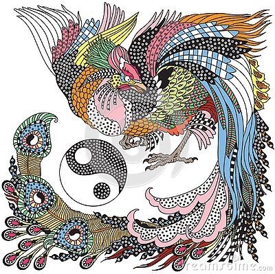 chinese-phoenix-feng-huang-fenghuang-mythological-bird-yin-yang-symbol-one-celestial-feng-shui-animals-graphic-style-vector-illustration Feng Shui Animals, Feng Huang, Animal Symbolism, Chinese Mythology, Animal Graphic, Graphics Design, Asian Art, Feng Shui, Premium Vector