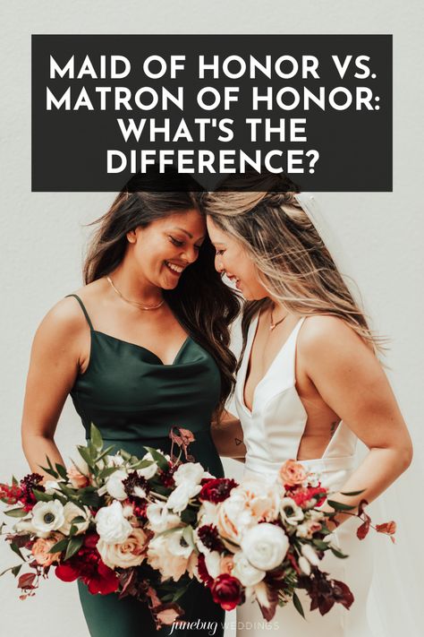 You may be wondering what sets a Maid of Honor and a Matron of Honor apart and how you can make both feel special. Don’t worry, we’ve got you covered. | Image by Brogen Jessup Photography Bridesmaid Vs Maid Of Honor Dress, Roles In A Wedding, Matron Of Honor Dresses, Different Bridesmaid Dresses, Made Of Honor, The Maid, Matron Of Honor, Maid Of Honour Dresses, Matron Of Honour