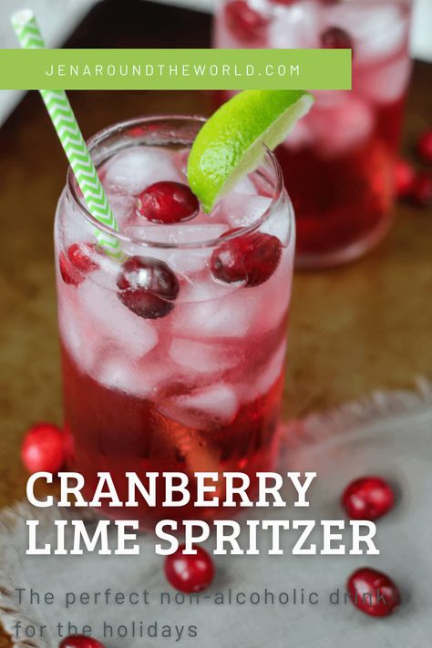 Non Alcoholic Drinks With Cranberry Juice, Cranberry Lime Mocktail, Cranberry Juice Mocktail Recipe, Spritzer Drink, Drinks With Cranberry Juice, Holiday Drinks Alcohol, Festive Holiday Drinks, Spritzer Recipes, Mocktail Drinks