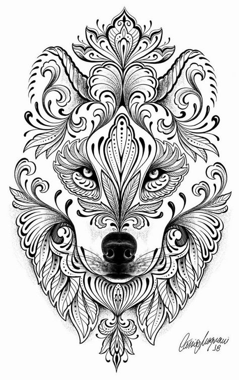 فن الرسم بالمسامير, Mandala Wolf, Geometric Tattoo Sleeve Designs, Native Tattoos, Horoscope Tattoos, Wolf Silhouette, Japan Tattoo Design, Wolf Tattoo Design, Adult Coloring Designs