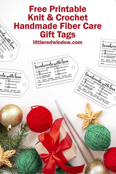 Free Printable Handmade Fiber Care Instruction Gift Tags for Knit & Crochet Vintage Handmade Gifts, Christmas Present Tags, Printable Tags Template, Free Printable Gifts, Wool Gifts, Holiday Wrapping, Holiday Wrap, Handmade Gift Tags, Printable Vintage