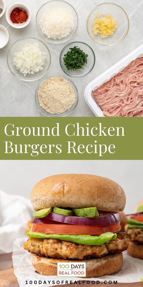 Healthy Ground Chicken Burgers. This easy Ground Chicken Burgers Recipe is perfect for a quick and easy lunch or dinner idea. Ground chicken burgers offer a leaner and healthier option than beef patties. Plus homemade chicken patties are easy to make and flavorful. The best part? These Ground Chicken Burgers are great baked in the oven, thrown on the grill, or cooked in the air fryer. Homemade Chicken Patties, Healthy Ground Chicken, Ground Chicken Burgers, Chicken Burgers Recipe, Beef Patties, Chicken Patties, Chicken Burger, Easy Lunch, On The Grill