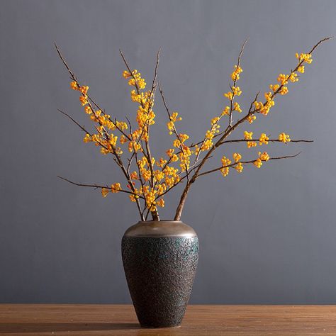 Artificial Yellow Berry Branch Quality Small Fruit Home Lucky Bittersweet Long Stem Arrangement Party Plant DIY Decoration Floor Vase Filler Products Feature: 1. Suitable for bridal bouquets, wedding banquets, home decor, bookstores, coffee shops, fabric stores, and other occasions. 2. Made of silk, PU, wire, and other materials, it is not easy to deform and collapse and can maintain its shape for a long time. 3.Traditional craftsmanship, lifelike, and highly realistic. 4.The traditional method Long Stem Flowers Arrangements, Fall Floor Vase Arrangements, Fall Branches Decor, Fall Vase Arrangements, Long Vases Decor, Living Room Vase Decor Ideas, Branch In Vase, Floor Vase Arrangement, Vase Styling