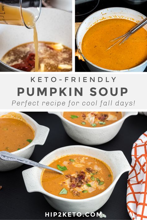 This delicious keto-friendly pumpkin soup will warm you up on a cool fall day with all of its rich savory spices and sweet pumpkin goodness! #keto #lowcarb #pumpkin #pumpkinsoup #souprecipes #ketorecipes #soup Keto Pumpkin Soup, Keto Grilled Cheese, Pumpkin Sausage, Trim Healthy Mama Diet, Spiced Pumpkin Soup, Food Rotation, Soup Keto, Keto Soups, Pumpkin Curry