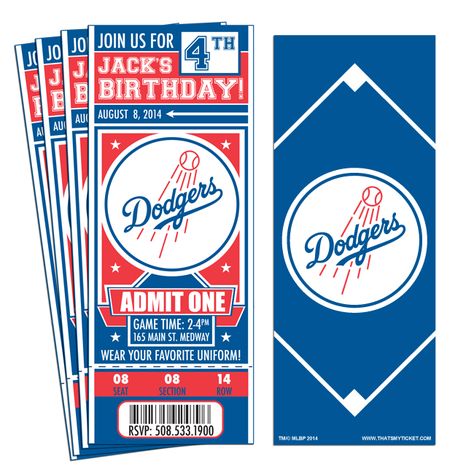 Dodgers Invitations Birthday, Dodgers Birthday Party, Dodgers Party, Mlb Dodgers, Party Tickets, Happy Birthday Signs, August Birthday, Baseball Theme, Ticket Invitation