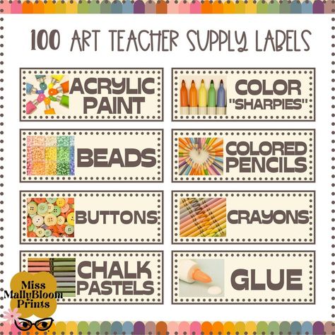 Art Closet Organization, Art Supplies Labels, Classroom Art Supplies, Classroom Supply Labels, Art Closet, Art Classroom Posters, Classroom Supplies Labels, Art Room Posters, Organization Labels