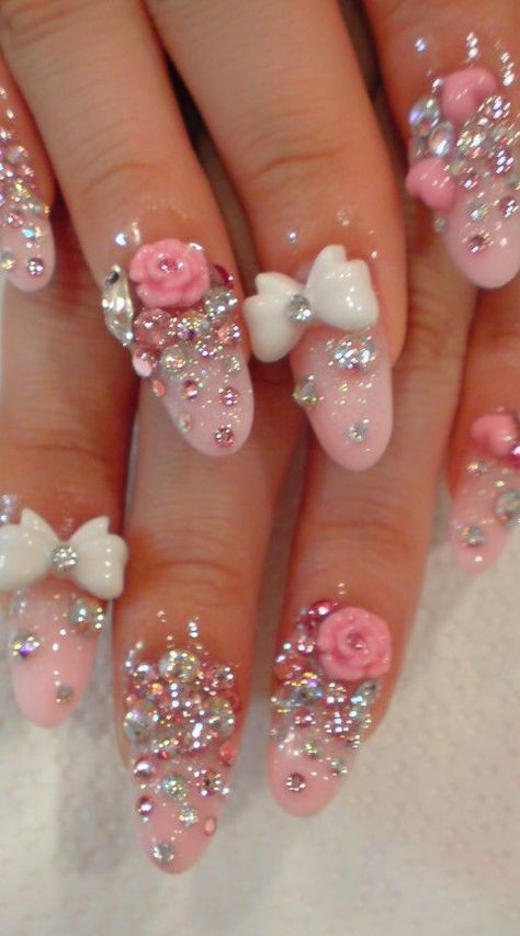 Princesscore Nails, Gyaru Nails, Kawaii Nail Art, Pretty Gel Nails, Really Cute Nails, Soft Nails, Kawaii Nails, Dream Nails, Pretty Acrylic Nails