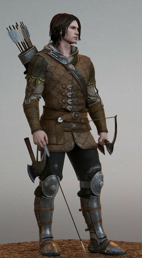 Ranger Rpg, Character Inspiration Male, Longbow, Leather Armor, Medieval Armor, Fantasy Male, Fantasy Armor, Armor Concept, Fantasy Warrior