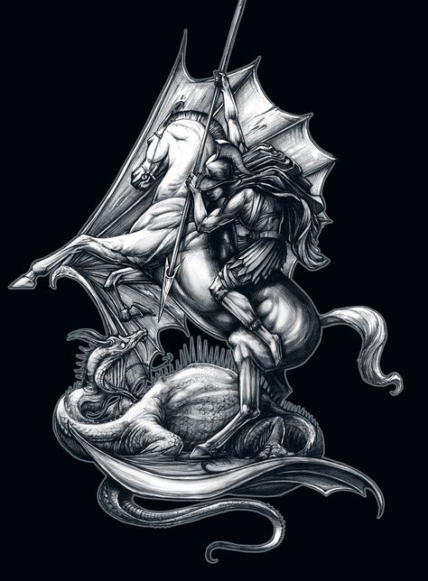 George And The Dragon Tattoo, Shrek Tattoo, Jr Tattoo, Dragon Tattoo Images, St Michael Tattoo, Slayer Tattoo, Saint George And The Dragon, Holy Art, Knight Tattoo