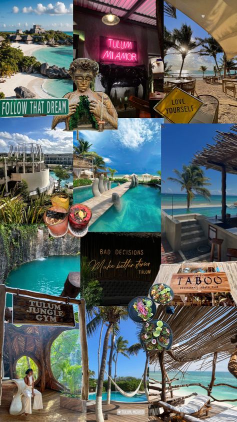 Tulum itinerary, tulum mexico aesthetic, tulum travel, tulum collage Tulum Bucket List, Tulum Mexico Aesthetic, Tulum Itinerary, Tulum Aesthetic, Travel Tulum, Vacay Aesthetic, Mexican Summer, Mexico Aesthetic, Tulum Travel