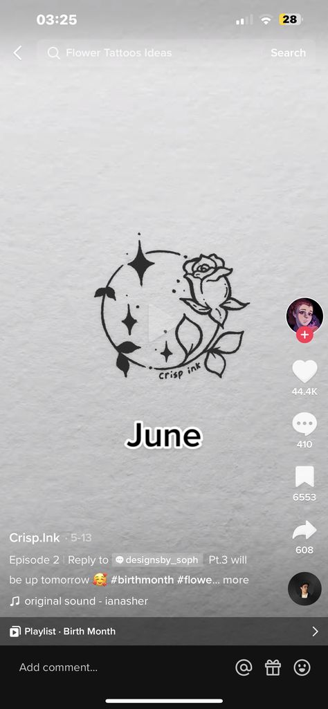 June Moon Tattoo, June Birth Month Tattoo, June Tattoo Ideas, Tina Tattoo, June Flower Tattoo, June Tattoo, June Birth Flower Tattoo, June Flower, June Birth Flower