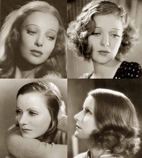 1930s Hairstyles – Face Changes | Glamourdaze                                                                                                                                                                                 More 1930 Hairstyles, 1930 Hair, 30s Hairstyles, 1930s Hairstyles, 1930s Makeup, 1930s Hair, Retro Updo, 30s Fashion, Casual Hairstyles