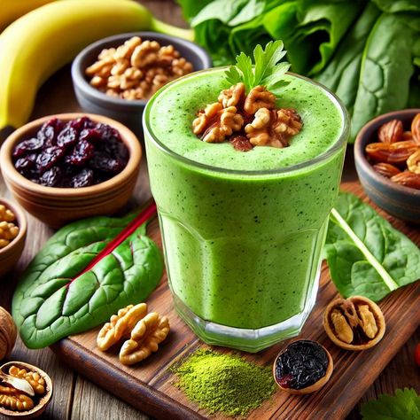 Powerful Green Smoothie with Moringa, Walnuts, and Aronia Moringa Powder Recipes, Smoothie Superfood, Moringa Smoothie, Dried Raisins, Aronia Berries, Moringa Powder, Powder Recipe, Sweet Taste, Green Smoothie