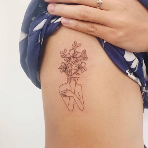 Flower Head Tattoo, Woman With Flower Head, Flower Head Woman, Head Tattoo, Head Tattoos, Fine Line, Tattoos For Women, Flower Tattoo, Tatting