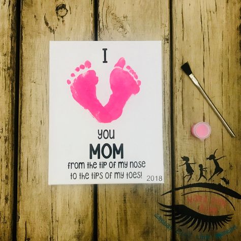 I Love Mom Toddler Footprint Art Baby Footprint Art Gift | Etsy Mothers Day Gifts Toddlers, Baby Footprint Art, Easy Mother's Day Crafts, Mother's Day Projects, Toddler Painting, Handprint Gifts, Baby Art Projects, Footprint Crafts, Baby Footprint