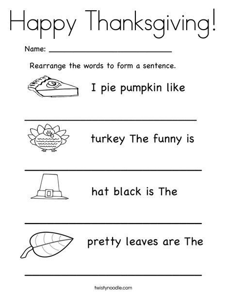 Rearrange Sentences Worksheets Rearrange Sentences Worksheets, Thanksgiving Sentences, Thanksgiving Coloring Page, Sentence Scramble, Thanksgiving Worksheets, English Grammar For Kids, Thanksgiving Coloring, Grammar For Kids, Thanksgiving Pictures