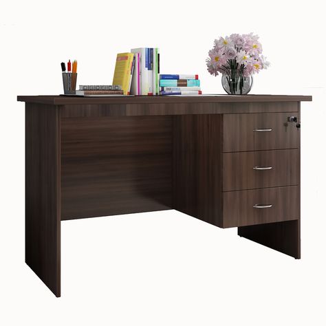 Helios Jane Brown Engineered Wood Study Table With Drawer | Brown | Engineered Wood Small Brown Desk, Brown Study Table, Dark Brown Desk, Wood Study Table, Small Study Table, Desk With Drawer, Brown Desk, Home Office Table, Desks For Small Spaces