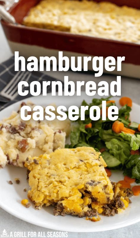 The whole family will be asking for seconds of this Hamburger Corn Casserole Recipe with Jiffy Cornbread. It's a simple and hearty weeknight dinner recipe loaded with ground beef, sweet cornbread, and easy ingredients that you likely already have at home. It's one of the best main dish recipes! Hamburger Corn Casserole, Cornbread Pie Ground Beef, Stove Top Cornbread, Creamed Corn Cornbread, Jiffy Recipes, Cream Corn Casserole, Easy Casserole Dishes, Hamburger Casseroles Recipes, Corn Bread Bake