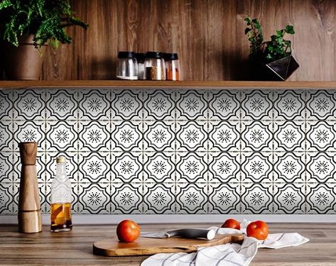 Mosaic Peel and Stick Removable Tiles — Pier 1 Black And White Mosaic, Removable Backsplash, Removable Tile, Peel And Stick Tiles, Stick Tiles, Half Walls, White Mosaic, Traditional Tile, Tile Stickers