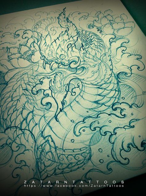 naga Phaya Naga Tattoo, Naga Tattoo, Thai Naga, Phaya Naga, Thai Tattoos, Thailand Tattoo, Buddhist Art Drawing, Thai Tattoo, Thai Art