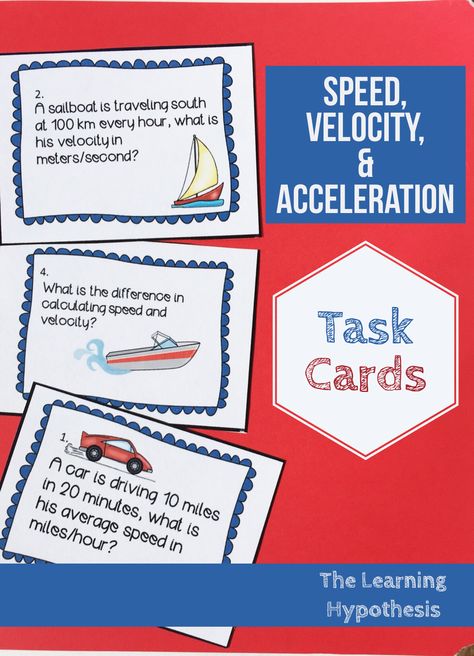 Great addition to your physical science unit on speed, velocity & acceleration. Force And Motion, Science Units, Middle Schoolers, Sixth Grade, Physical Science, Teaching Science, 8th Grade, 6th Grade, Task Cards