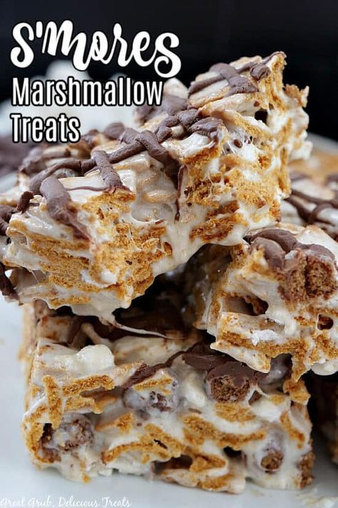 S’mores Marshmallow Treats, Smores Marshmallow Treats, Great Grub Delicious Treats, Marshmallow Treat Ideas, Bake Appetizers, Marshmellow Treats, Crispy Biscuits, Marshmallow Treats Recipe, Chocolate Walnut Fudge