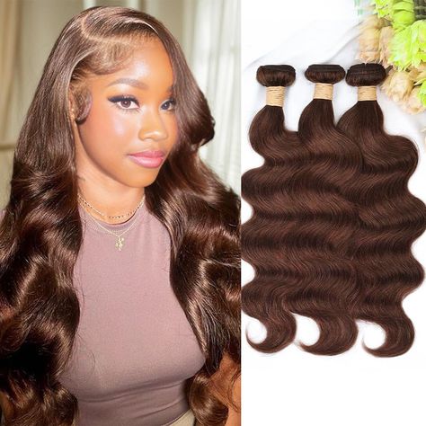 Brown Body Wave Bundles Human Hair 10-30 Inch Chocolate Brown 1/3 Bundles Brazilian Brown Bundles Fall Sew In Weave Hair Colors, Brown Sew In Weave, Brown Sew In, Body Wave Sew In, Brown Bundles, Dark Auburn Hair Color, Cinnamon Hair, Brazilian Virgin Hair Body Wave, Body Wave Bundles