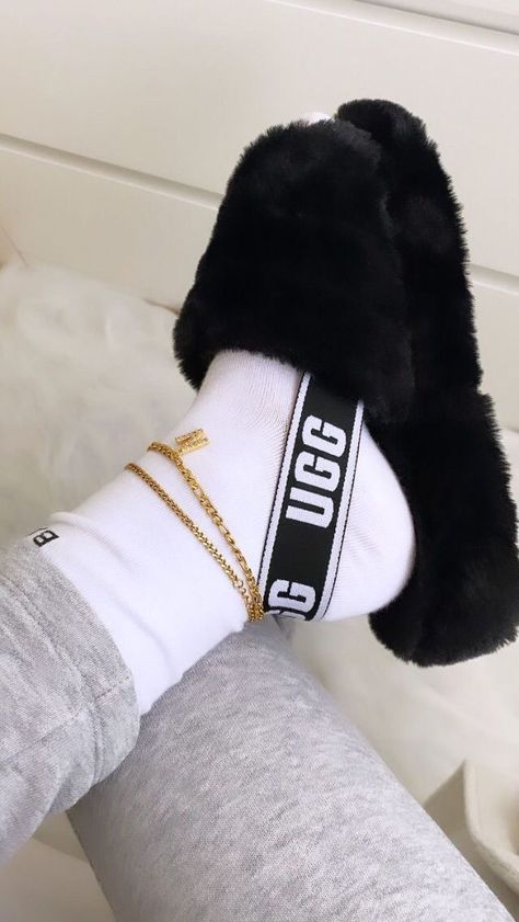 Fluff Yeah Slide Outfit Ideas, Ugg Fluff Yeah Slides Outfit Ideas, Ugg Yeah Slides, Slides With Socks, Shein Coupon Codes, Fluff Yeah Slide, Fluffy Shoes, Pretty Sneakers, Dr Shoes