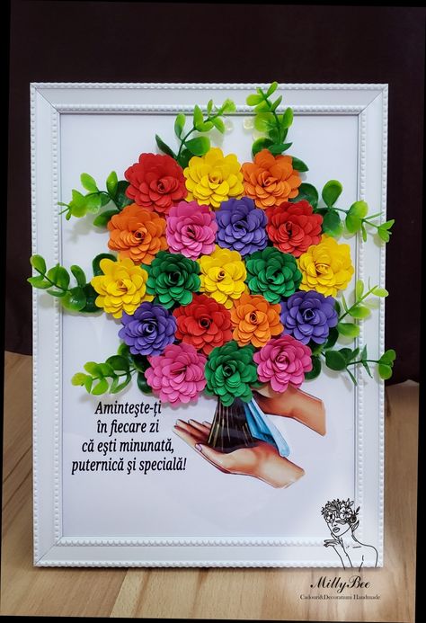 Cadouri aniversare handmade; buchet de flori din hartie. Felicitari 8 Martie Handmade, 8 Martie Handmade, Mărțișoare Handmade, Martisor Handmade, Baby Food Jar Crafts, 8 Martie, Baby Food Jars, Needlework Crafts, Handmade Flowers Paper