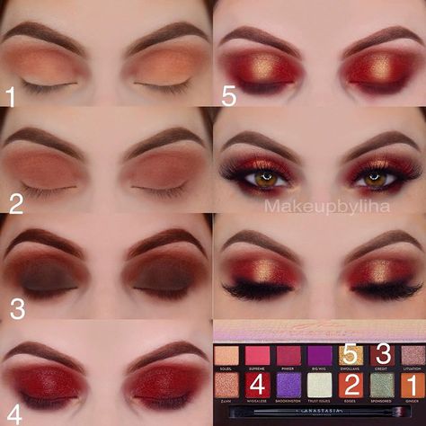 Abh Palette, Red Eyeshadow Look, Anastasia Makeup, Make Up Designs, Nye Makeup, Jackie Aina, Makeup Pictorial, Unicorn Makeup, Red Eyeshadow