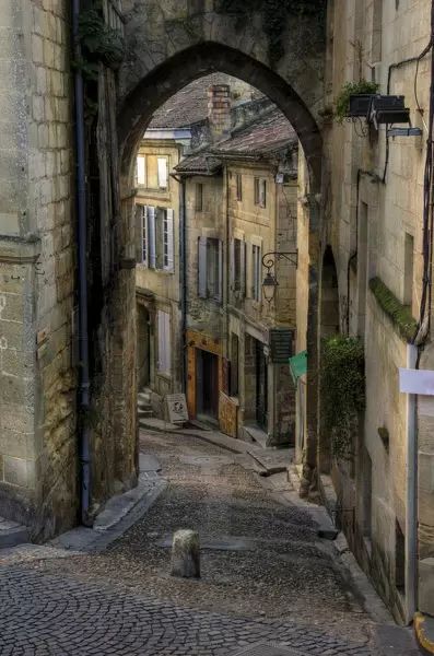 An A2 poster sized print, approx 16x23 inch (420x594 mm). Saint Emilion village old cobbled narrow street. Image supplied by Fine Art Storehouse - Made by Media Storehouse. Alley Way, Stone Buildings, Narrow Street, Ancient Village, St Emilion, France Photos, Old Street, Lukisan Cat Air, Architecture Old