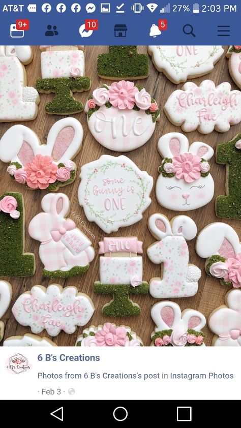 Some Bunny Is One Cookies, Airbrushed Cookies, Bunny Birthday Theme, Birthday Party Checklist, Easter Birthday Party, Some Bunny Is One, First Birthday Cookies, Spring Birthday Party, Cookie Cake Birthday