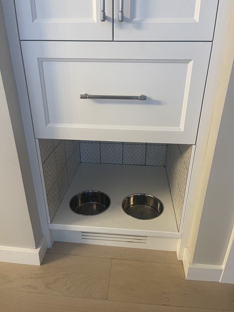 Dog Cabinet Kitchen, Kitchen Dog Station, Coffee Bar Built In, Dog Cabinet, Dog Station, Dog Food Station, Laundry Mudroom, Modern Homestead, Dog Feeding Station