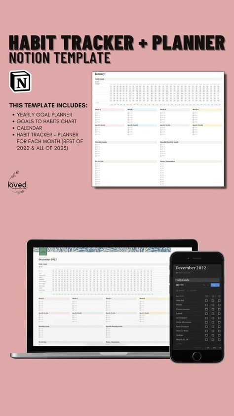 daily habit tracker notion Notion Template For Work, Goal Journal, Note Reminder, Yearly Goals, Notion Templates, Small Business Planner, Medical Studies, Daily Goals, Social Media Planner