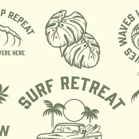 Laihha Organna Moss-Novak on Instagram: "This fun + retro, surf inspired branding package that I created is available for one buyer on my website 🫶🏼 This is a budget friendly way to get a set of unique graphics if you’re a new business looking for some branding identity OR you’re an established business and feel like this is your vibe and would elevate you and your products. It comes with the 10 unique designs and also a seamless pattern layout that is perfect for packaging. And the merch possibilities are endless. Colors and text are customized 🤘🏼 One of the most fun parts of my job is working with new businesses with big dreams. I love learning about your entrepreneurial journey and helping you along the way through art and design. Whether you work with me on a custom illustrat Pattern Layout, Retro Surf, Unique Graphics, Love Learning, Branding Package, Work With Me, Branding Identity, Surfing Waves, Big Dreams