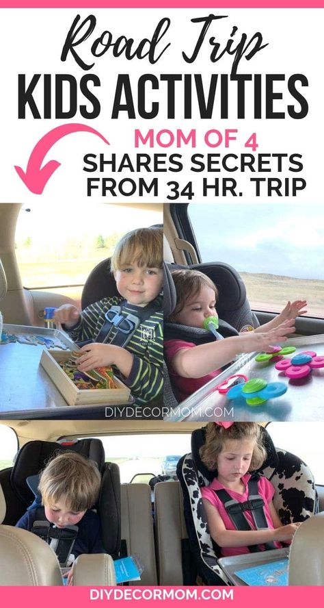 See the best road trip activities and games for kids on long road trips--from a mom of 4 after a 34 HOUR trip! #roadtrip #kids #toddler #kidsactivities #DIYDecorMom Travel Tray For Kids, Car Trip Activities, Car Ride Activities, Road Trip Entertainment, Toddler Road Trip, Trip Games, Trip Activities, Car Activities, Travel Tray